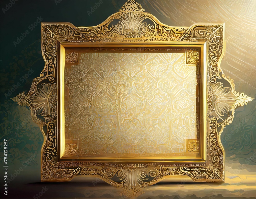 Poster rectangle subtle gold frame for web presentation, horizontal border in oriental style