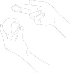 Line drawn hands on a white isolated background hold a jar of cream. The concept of face and body skin care. Spa care. Cream, serum, gel for hands, face, body. 