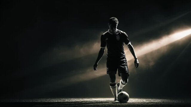 silhouette of a football player on a black background images for the football championship, football banner, European Football Championship. Football World Cup