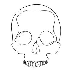 Human Skull Continuous One Line Drawing. Skull Outline Drawing Line Art. Human Skull Line Abstract