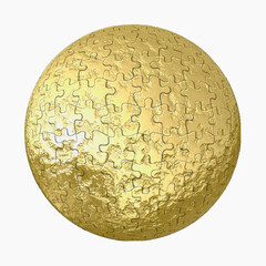 Sphere from puzzles of golden color isolated on white background