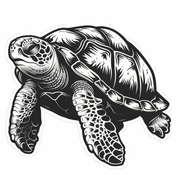 recommend clip art: A detailed line drawing of a sea turtle.