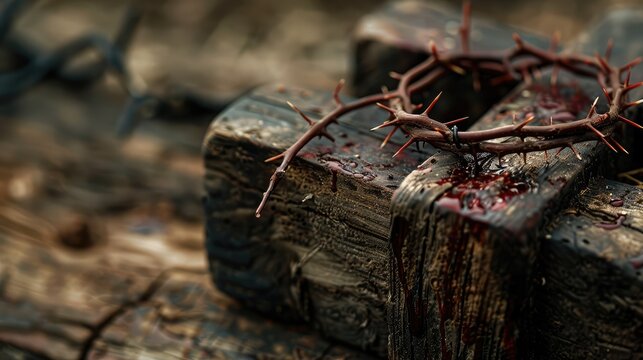 wooden cross and crown of thorns