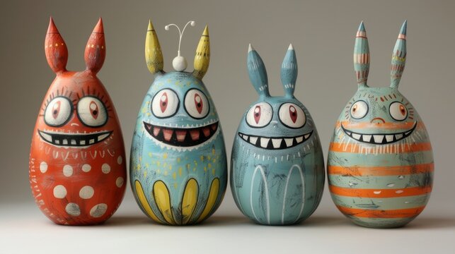 Colorful whimsical gourd monsters