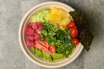 Salmon and tuna poke bowl