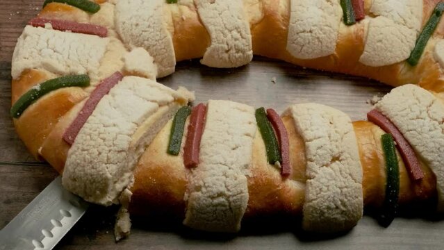 Festive Tradition: Rosca de Reyes (Latin American Epiphany Cake) from Above in 4K video