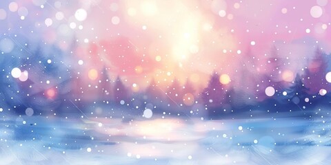 Watercolor banner, twinkling Christmas lights, soft glow on snow, twilight, wide holiday magic. 