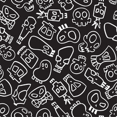 Skull Ditsy OutlinesSkull Outlines Ditsy Pattern White on Black