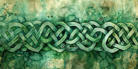 Banner, Celtic knots, watercolor, intricate green lines, historic patterns, noon light, wide heritage - obrazy, fototapety, plakaty