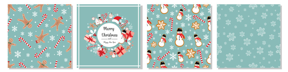 Christmas Seamless Patterns Set. Christmas and New year Holiday Repeatable Pattern. Decorative Elements Texture for Wallpaper, Gift Wrapping paper, Card or Banner Template or Fabric Textile Prints.