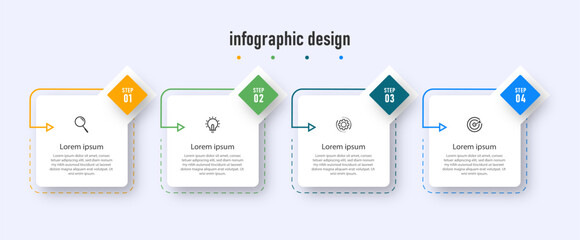 Infographics design business template. timeline with 4 steps or options. can be used for workflow diagram, info chart, web design. vector illustration.
