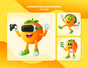 Fototapeta premium Cute orange characters and technology