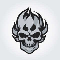 hand drawing skull fire logo set