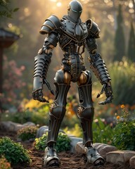 A gardener with robotic limbs that prune and plant with methodical accuracy , - obrazy, fototapety, plakaty