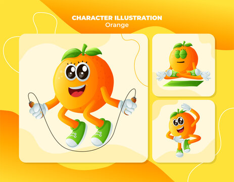Cute orange characters exercising