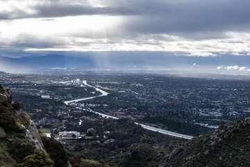 Morning view towards Chatsworth, Porter Ranch and the 118 freeway in the San Fernando Valley area of Los Angeles, California.  