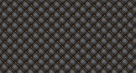 Upholstery quilted background. Black leather texture sofa backdrop. Seamless texture quilted background