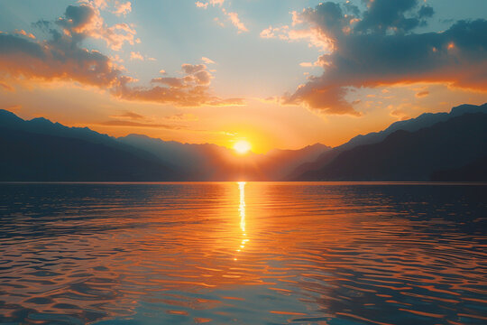 A serene sunset over a calm lake, representing harmony and tranquility.