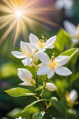 Obraz na płótnie Canvas Beautiful jasmine flowers on nature background. Soft focus.