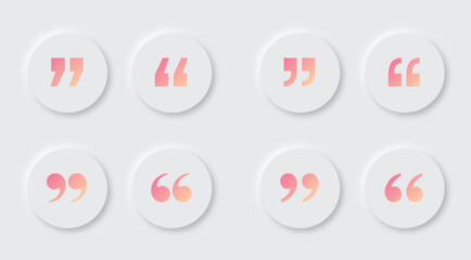 Vector Quotation Mark Icons Set With Neomorphism Style