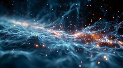 A mesmerizing visual representation of information flow, captured in a wave adorned with glowing dots-1