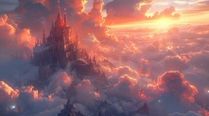 fantasy, castle, clouds, sky
