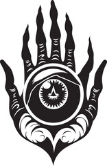 Hellbound Vision Devil Hand Holding Eyeball Vector Icon Sinister Stare Demons Grasp on Eyeball Logo Design