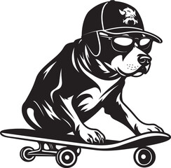 Woof on Wheels Skateboard Dog Icon Emblem Rover Roll Canine Symbol Vector Design