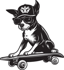 Skateboard Bark Canine Logo Symbol Design Paw Powered Ride Dog Skateboard Vector Icon