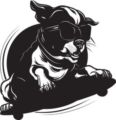 Skater Hound Canine Vector Logo Emblem Paws and Wheels Skateboarding Dog Icon Design
