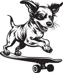 Rad Rover Dog on Skateboard Vector Logo Skate Pooch Canine Icon Symbol Design