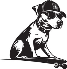 Skater Hound Canine Emblem Design Icon Rad Ruff Rider Skateboard Dog Vector Logo