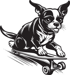 Skateboarding Sidekick Dog Emblem Symbol Vector Woof on Wheels Skateboard Dog Icon Design