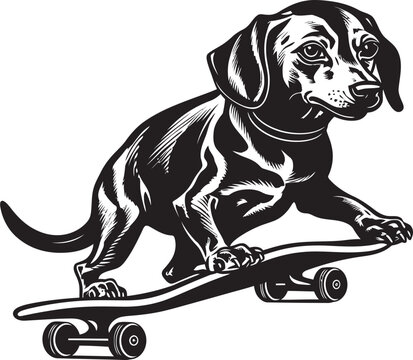 Skate Pooch Canine Vector Symbol Design Rolling Rover Dog on Skateboard Logo Icon