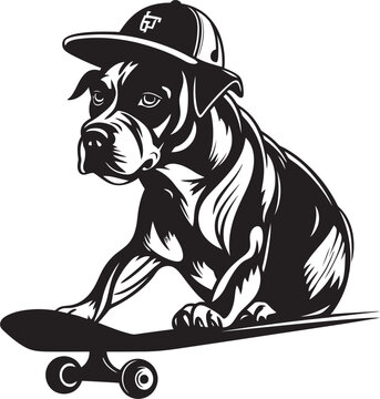 RoverRide Canine Skateboard Emblem Design ShredShiba Skateboarding Dog Icon Symbol