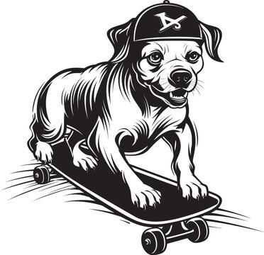 Bark and Roll Skateboarding Dog Icon Symbol RadicalRex Dog on Wheels Logo Vector