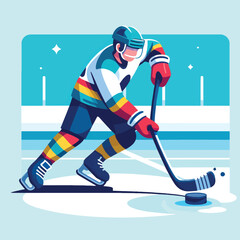 man playing ice hockey in a flat design illustration