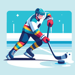 Fototapeta premium man playing ice hockey in a flat design illustration