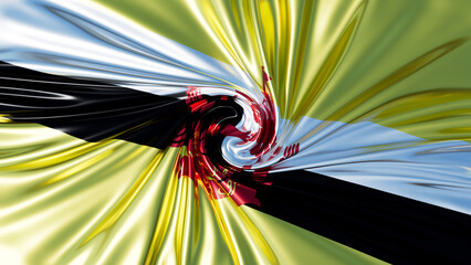 Dynamic Spiral of Brunei Flag with Elegant Yellow and Black Swirls