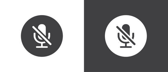 Button icon to mute the mic on video calls, Simple flat icon of mute buttons template for mobile phone online app, ui. Internet talk, vector illustration in black and white background. - obrazy, fototapety, plakaty