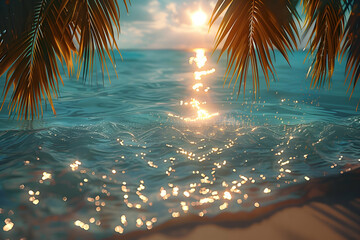 Summer view of sea with sunset sunlight Tropical island beach for design summer social media post