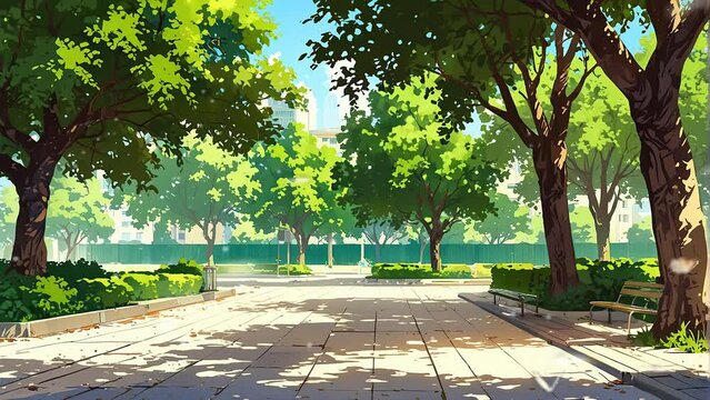 path in the park 4k loopjng anime style