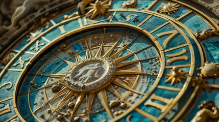 Fototapeta na wymiar a close up of a blue and gold clock