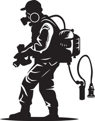 Toxin Terminator Pest Control Icon Emblem Fumigation Hero Man with Fumigator Design