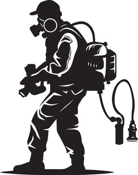 Toxin Terminator Pest Control Icon Emblem Fumigation Hero Man with Fumigator Design