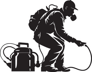 PestPioneer Fumigating Man Emblem Symbol FumigateForce Pest Control Icon Vector