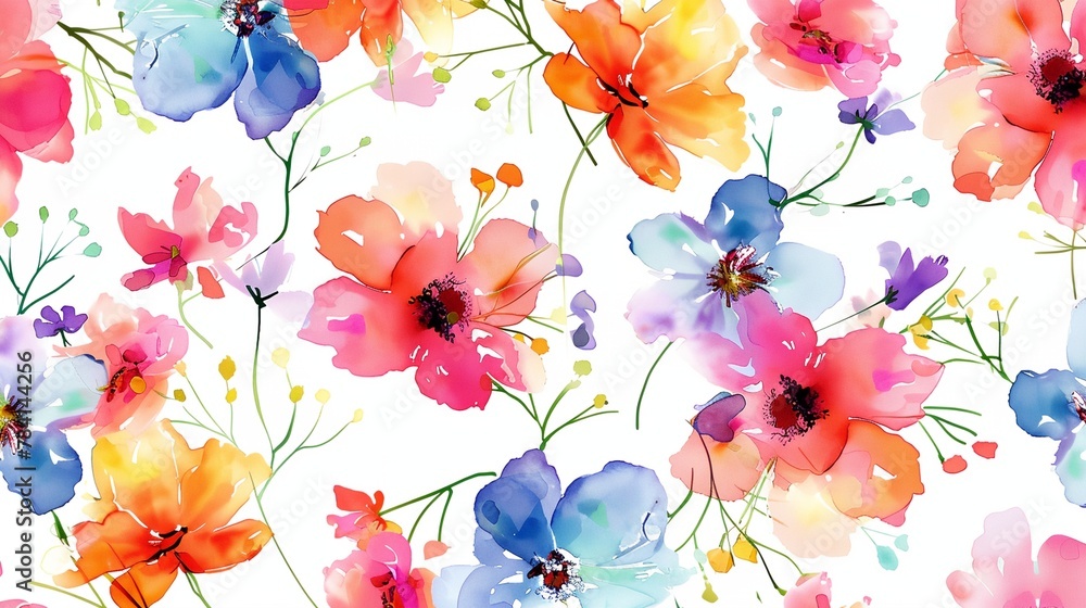 Poster a watercolor painting of flowers on a white background