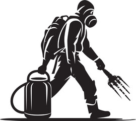 Pest Predator Pest Control Logo Vector Fume Guardian Fumigating Man Icon
