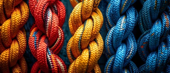 United Colors of Strength: Cooperation in Knots. Concept Teamwork, Unity, Strength