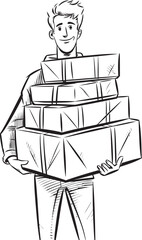 Box Brigade Man Carrying Presents Symbol Icon Gift Guardian Vector Logo Emblematic Icon